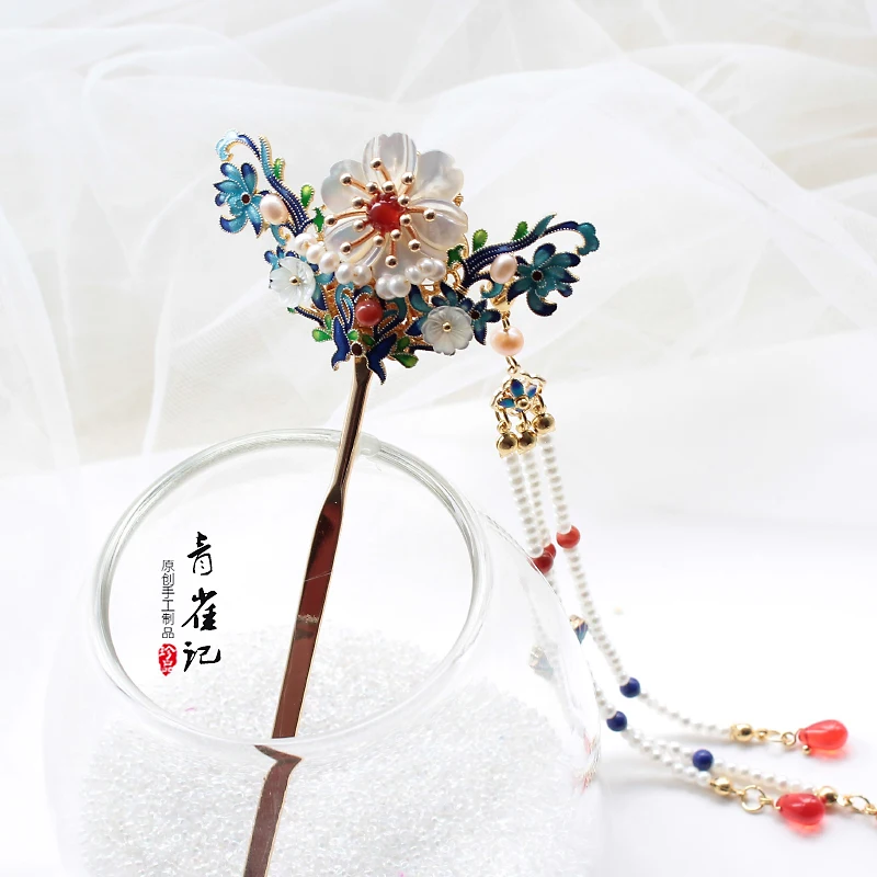 Классическая одежда Hanfu оригинальная палочка для волос с синими цветами бабочки