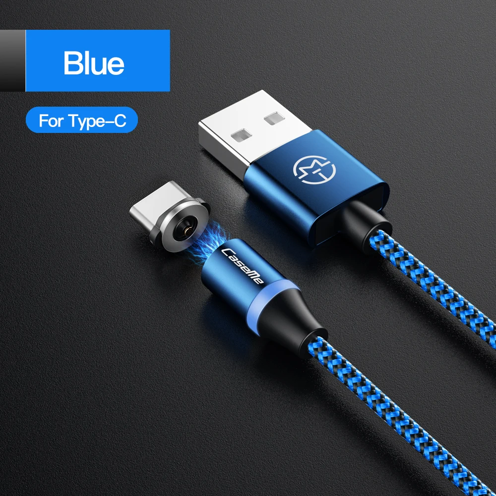 1 м нейлоновый Плетеный светодиодный индикатор Магнитный usb-кабель для быстрой зарядки кабель типа C для передачи данных Магнитный зарядный кабель микро-usb провод - Цвет: Blue For TYPE C