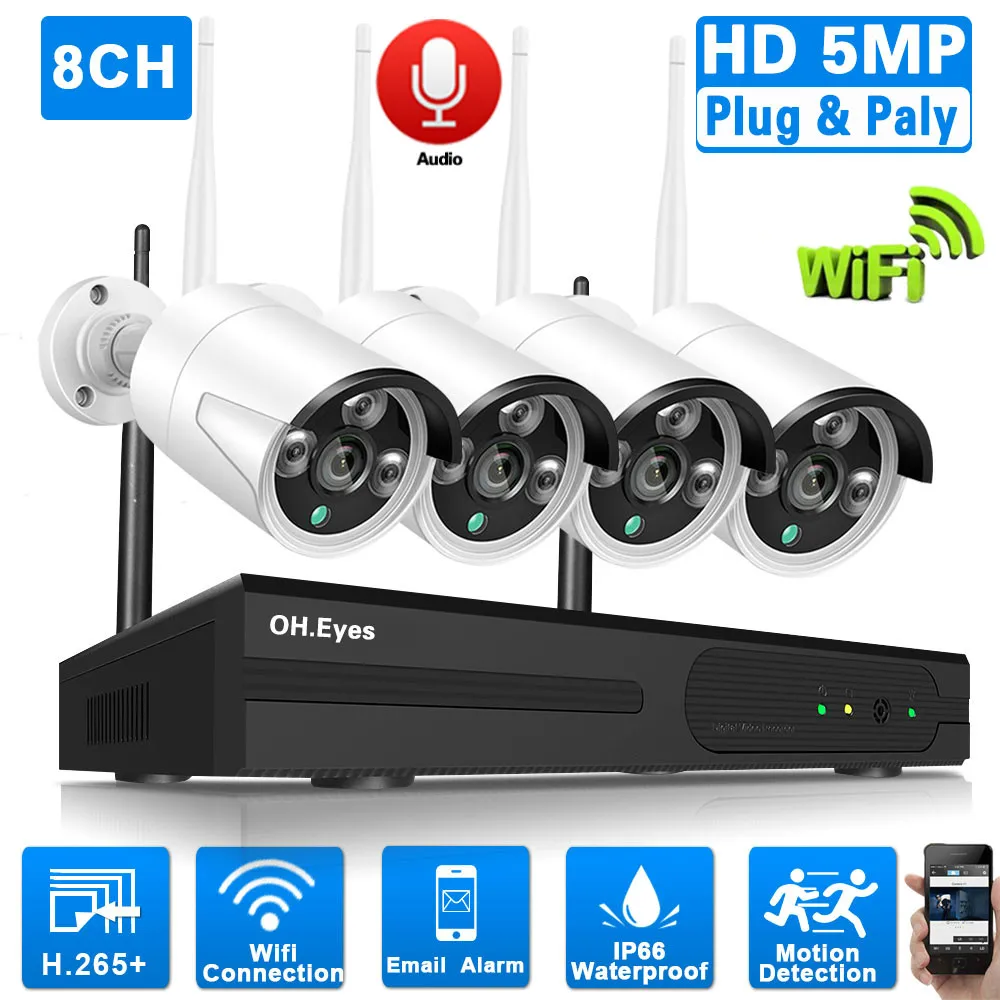 

Система видеонаблюдения, 4 канала, Wi-Fi, 5 Мп, 8 каналов