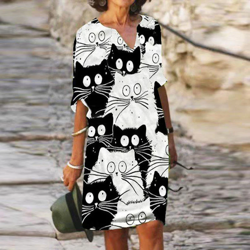 Платье-миди женское ТРАПЕЦИЕВИДНОЕ с V-образным вырезом и рукавом 2022 | Женская