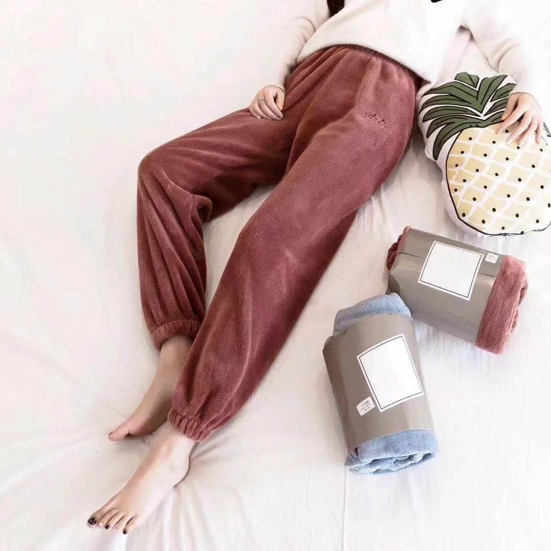 Женская зимняя Фланелевая пижама с мягкой плюшевой подкладкой однотонные
