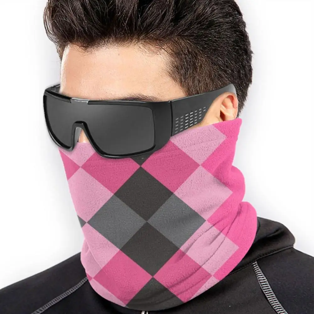 Black And Pink Argyle Design Microfiber Neck Warmer Bandana Scarf Face Mask Abstract Backdrop Background Checked |