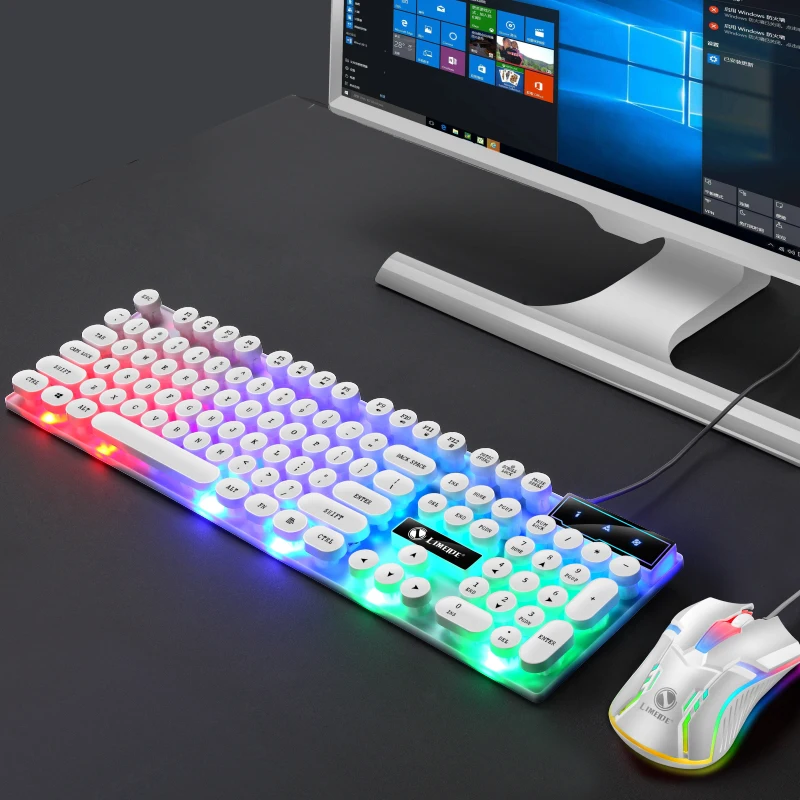 

Limei Gtx300 Keyboard and Mouse Set Punk Retro Keyboard Backlit Game USB Wired Suspension Keyboard and Mouse Set