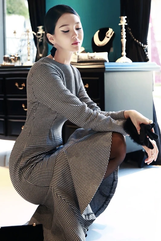 

COIGARSAM Fashion Women dress New Spring Summer Dresses Black 6071