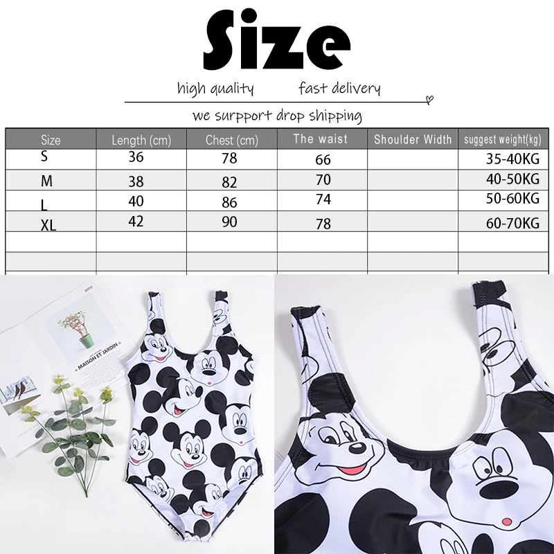 Сексуальный купальник Disney с принтом Микки и Минни Маус слитный для девочек со