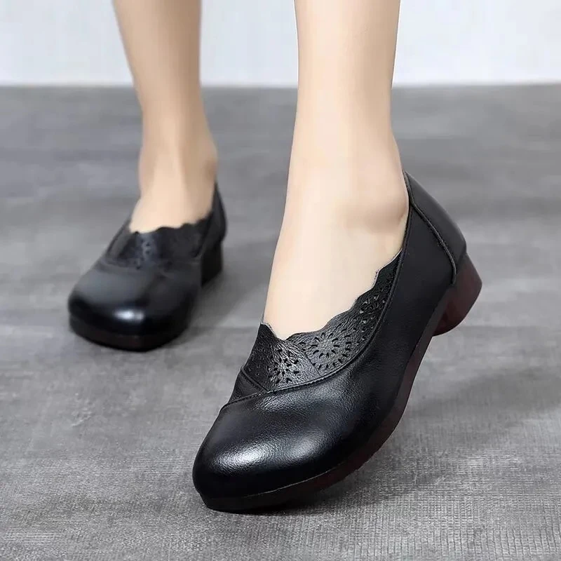 Ladies luxury brand genuine leather autumn shoes for womens plus size 41 42 loafers female comfort flats