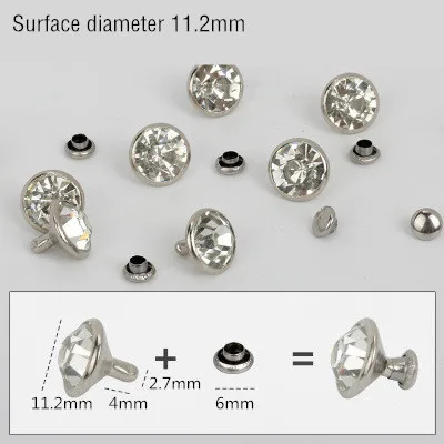 silver 11.2mm 50 комплектов 5-11 мм с отделкой кристаллами, стразами, заклепками, стразами, шпильки DIY, сумка для одежды, кожаные декоративные шипы для перекуса, стеклянные сверла для ногтей - Цвет: silver 11.2mm