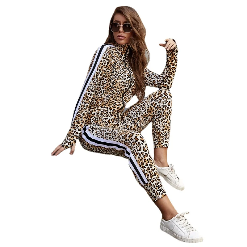 

Осенне-зимний модный сексуальный привлекательный темперамент с высоким воротником и леопардовым принтом кардиган на молнии пальто с длинн...