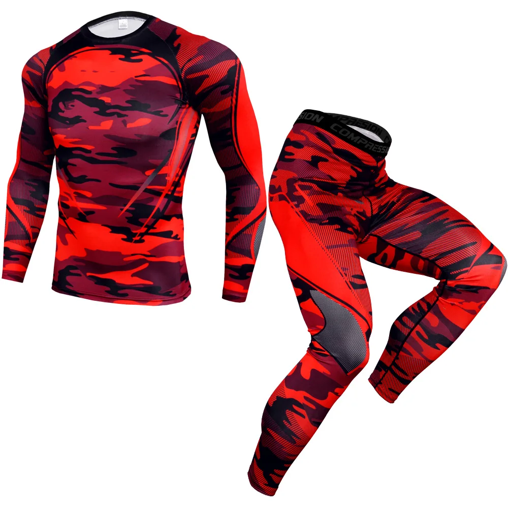 

2021 Men's Suit Sportswear Gym Compression Wear Running Suit Fitness Fitness Training Tights Long Sleeve + Pants