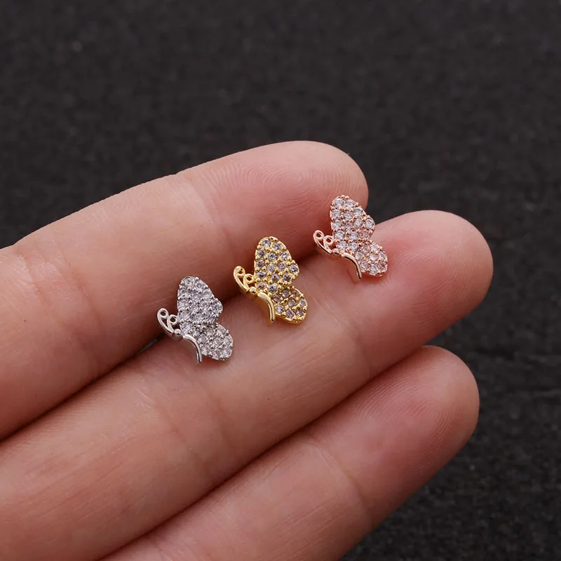 Sellsets Cz цветок Звезда Лук Крест хрящевая спираль Rook Конч пирсинг ювелирные изделия 20 г из нержавеющей стали закручивающаяся задняя часть серьги-гвоздики