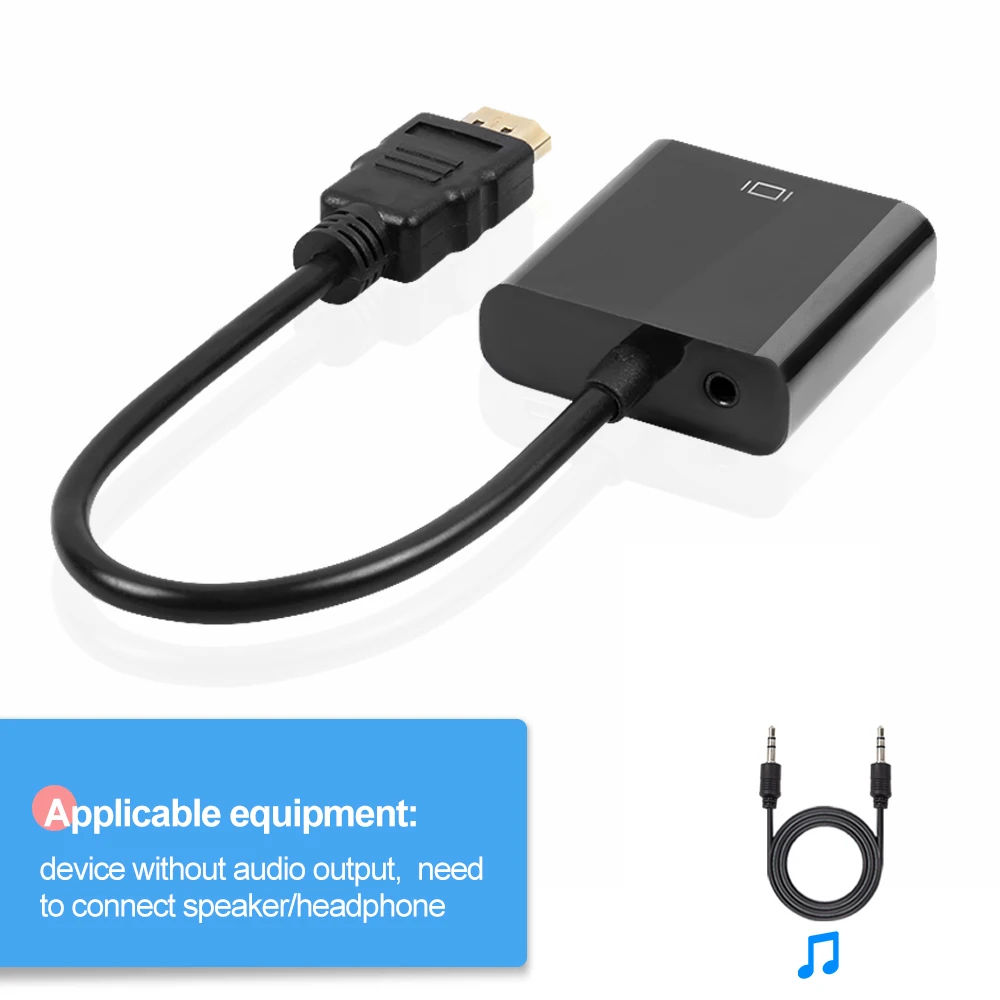 HDMI к VGA адаптер Мужской к Famale конвертер для PS4 1080P HDMI-VGA адаптер с видео аудио кабель Разъем HDMI VGA для ПК ТВ коробка - Цвет: Audio But No Power