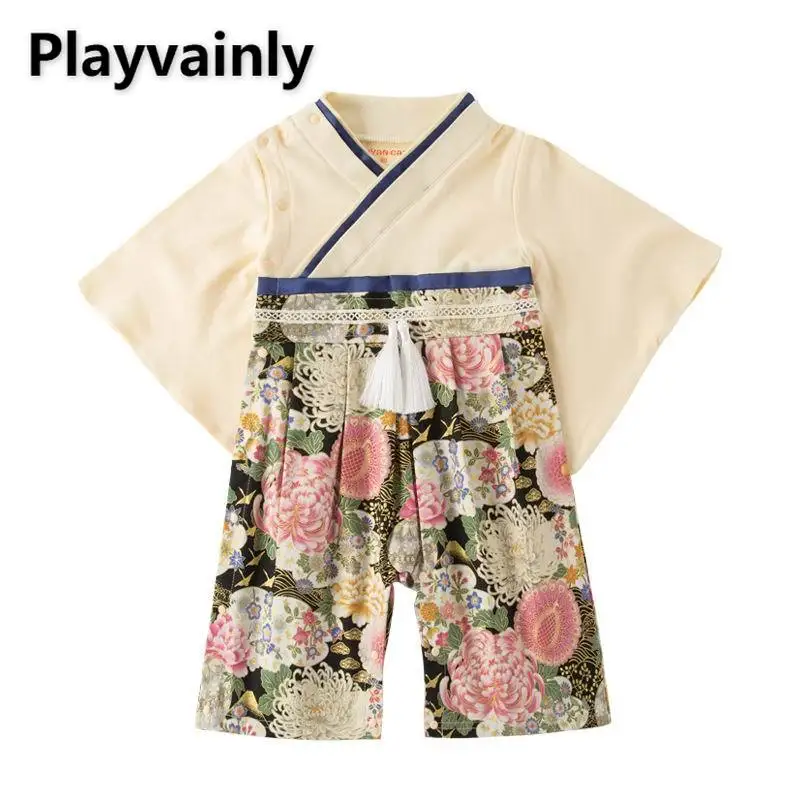 

Wholesale Baby Boy Romper 2021 New Floral print kimono Long Sleeve Cotton Romper Toddler Clothing E12511