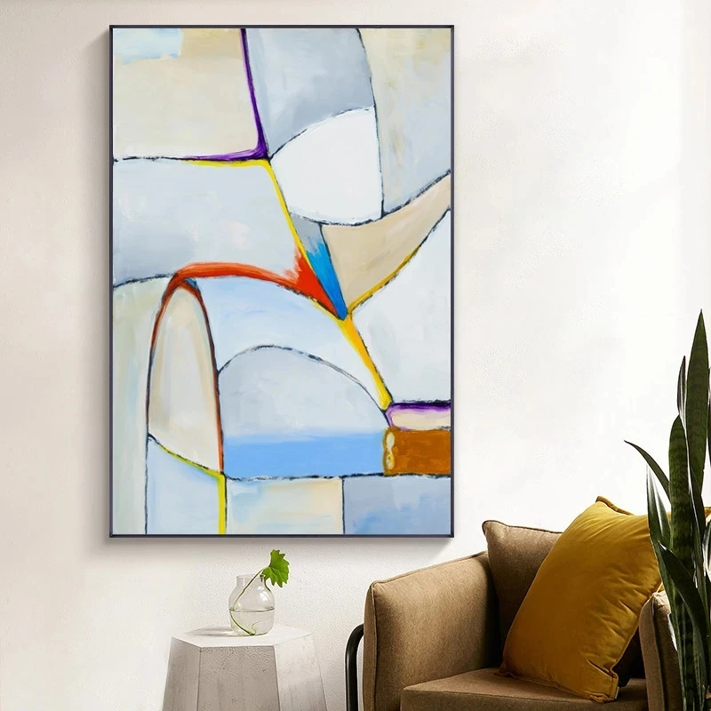 

Modern Minimalist Creative Geometric Poster Abstract Home Decoration European Retro Hand-painted Color Block Frameless Painting