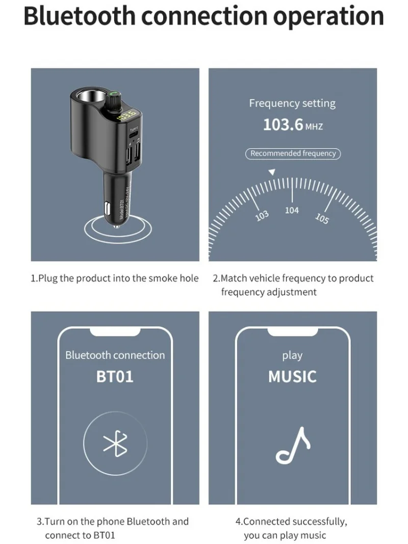 

FM Transmitter Modulator Bluetooth 5.0 Handsfree Car radio Adapter Kit Audio MP3 Player With Type-c Dual USB Ports Car Charger