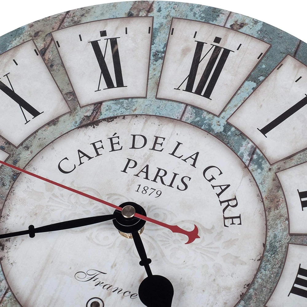 12 Inch Silent Round Wooden Wall Clock Vintage Rustic Style Battery Operated Home Decor for Living Room Kitchen Bedroom Bar |