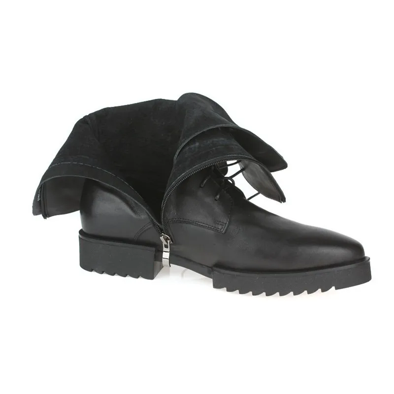 Мужские высокие ботинки до середины икры на шнуровке в байкерском стиле зимние