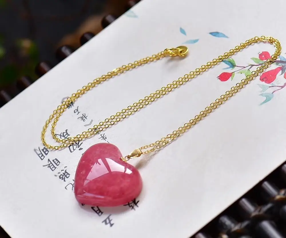 

Natural Ice Red Rhodochrosite Necklace Pendant 26x23x8mm Heart Love Stone Women Men For Love Reiki Anniversary Gift AAAAA
