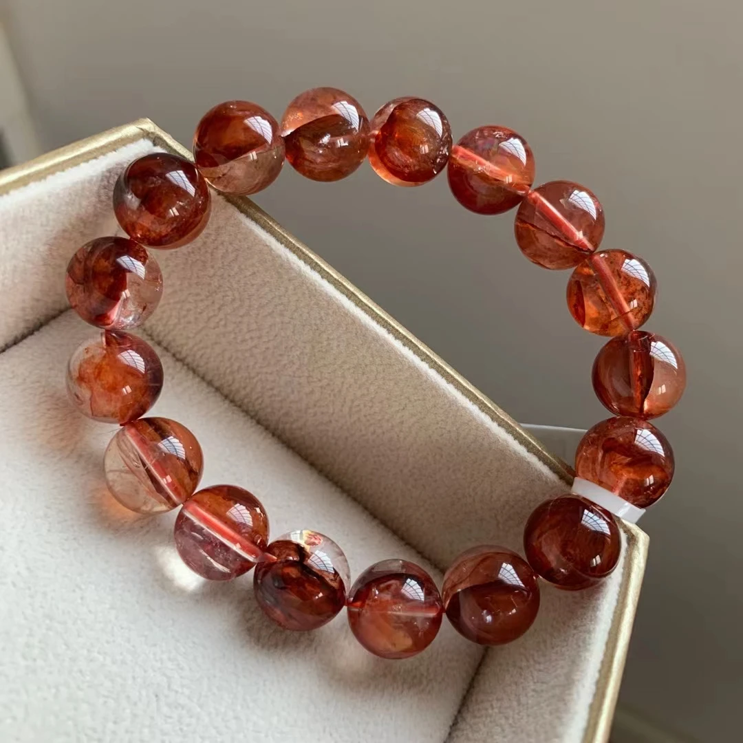 

11.7mm Top Natural Red Limonite Phantom Quartz Bracelet Gemstone Stretch Clear Round Beads For Women Men Jewelry AAAAA