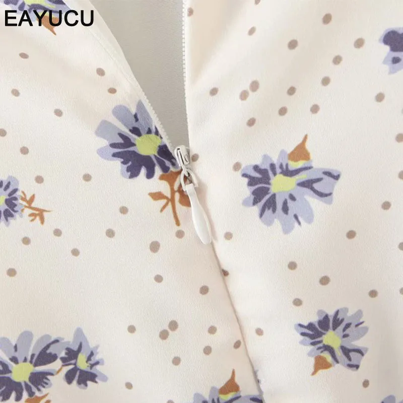 

EAYUCU Floral Print Dress Women Square Collar Mid-Calf Ruffles Puff Sleeve Bohemian Elegant Long Dress Summer Vestidos ED243