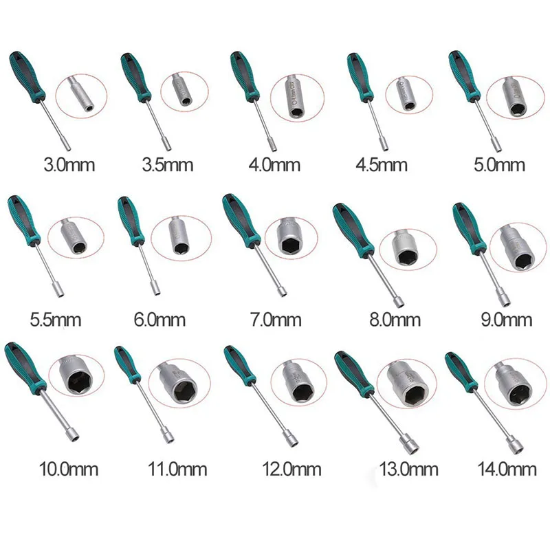 

1Pcs 3MM-14MM Socket Wrench Screwdriver Metal Hex Nut Key Manual Tool Screwdriver Hand Tools