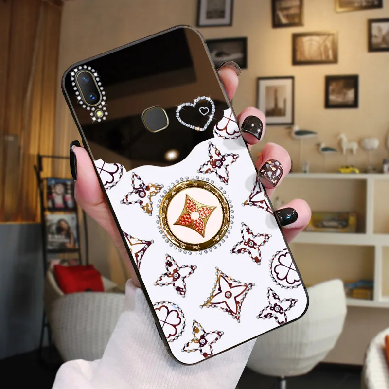 

Luxury Love Heart Diamond Stent With Mirror Phone Case For VIVO S1 5 6 7 Pro NEX X20 30 50 60 Plus Y3 5 7 9 S Y85 Fashion Cover