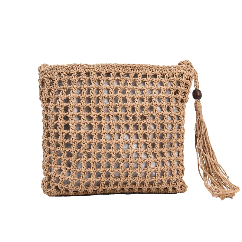 

Retro Hollow Woven Woolen Crossbody Bag for Women 2021 Summer Fashion Tassel Beach Shoulder Handbags and Purses