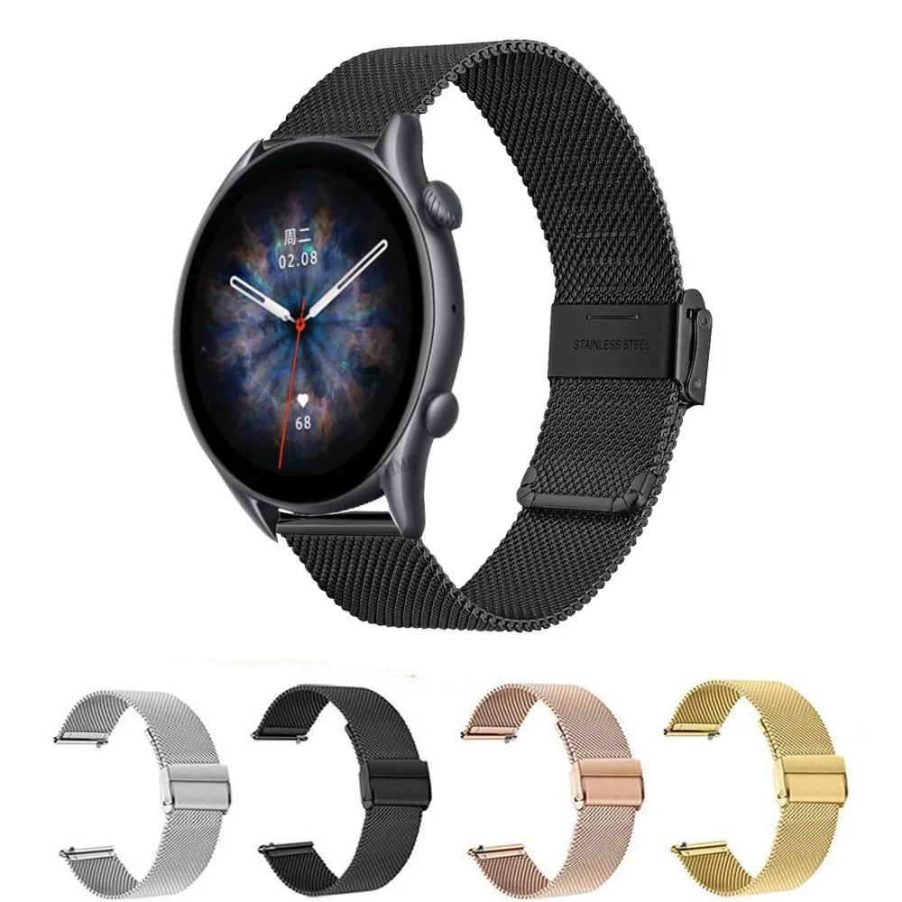 

22mm Metal band For Huami Amazfit 47mm Watch Strap Amazfit Stratos 2 2S 3 Steel Watcbhands GTR 2 2E 3 GTR3 Pro Bracelet straps