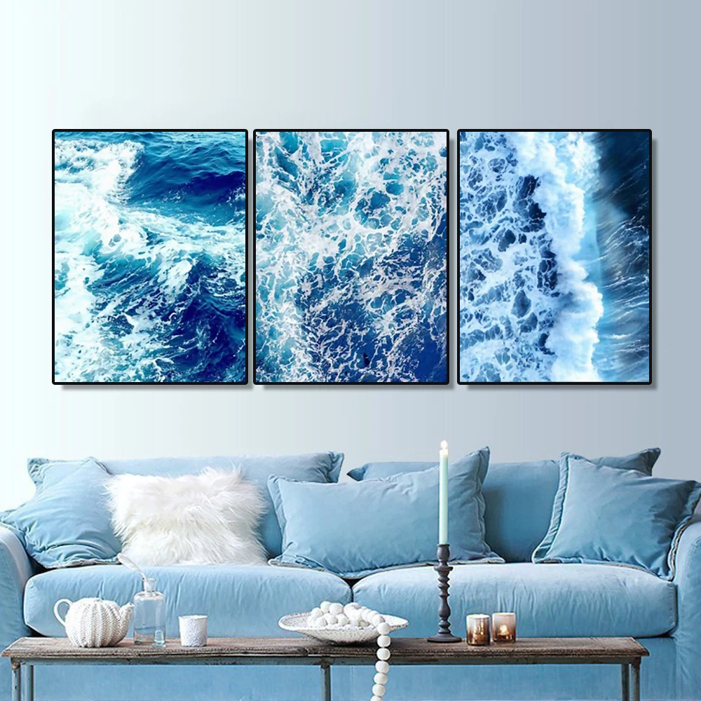 

Laeacco Canvas Painting Sea Wave Scenery Wall Art Nordic Posters and Prints Home Living Room Wall Decoration Pictures Home Decor