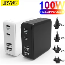 URVNS 100W 4-Port Fast Wall Charger Type C PD Charging for USB-C Laptops, MacBook Pro Air, iPhone, iPad Pro, Samsung, Dell XPS