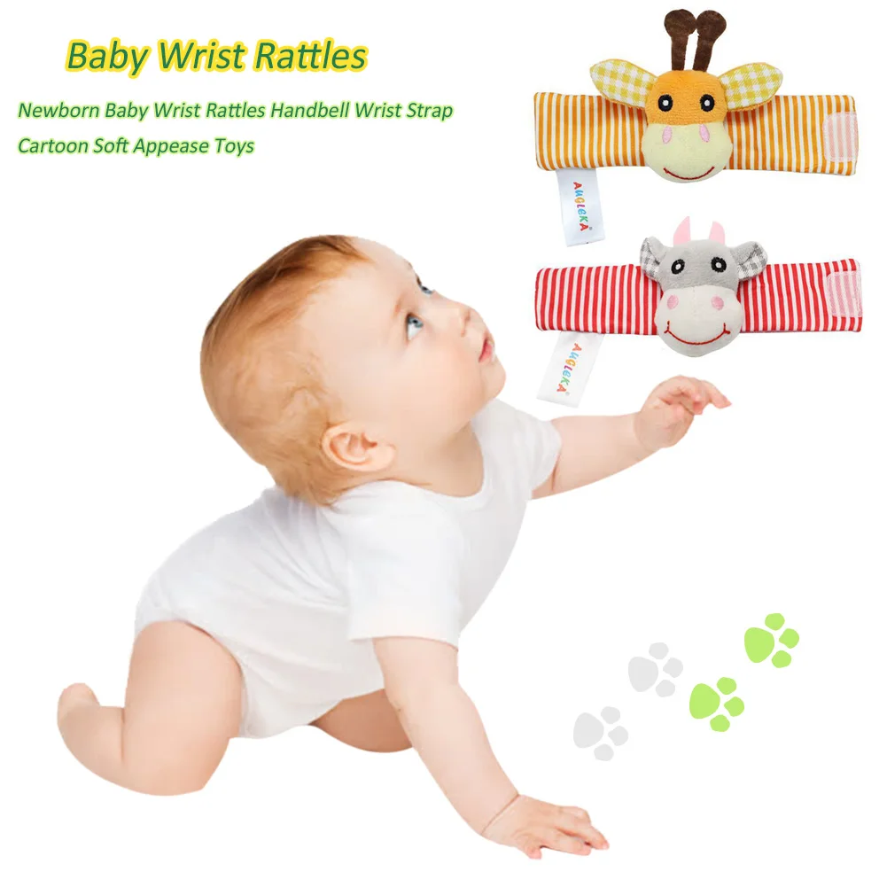Newborn Baby Wrist Rattles Handbell Wrist Strap Cartoon Soft Appease Toys Wristbands Cloth Socks for Visual Development Training