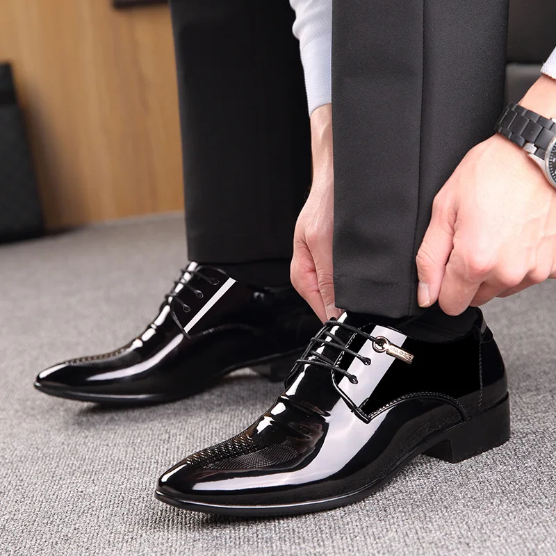 

men dress shoes genuine leather black italian fashion business oxford shoes 2019