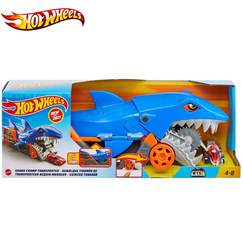 How Wheels Shark Chomp Transporter Playset мультиавтомобильный трек с машинной игрушкой синяя рыба