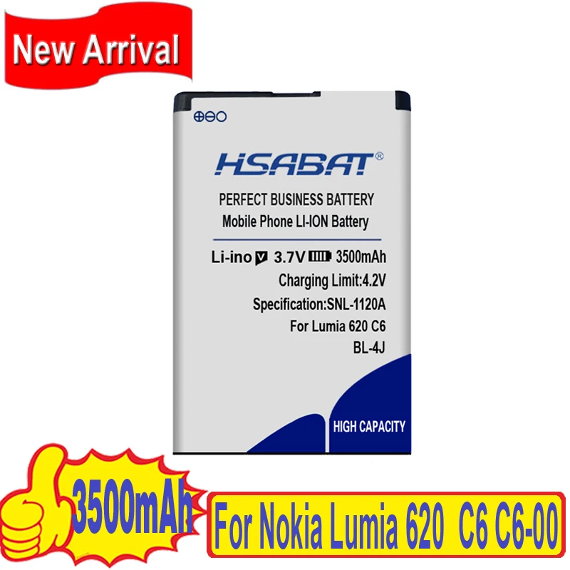 Аккумулятор HSABAT BL-4J 3500 мА · ч для Nokia Lumia 620 C6 C6-00 Bateria Touch 3G C600 | Мобильные телефоны и