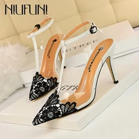 summer lace pointed pump pvc transparent womens sandals t strap buckle sexy party women shoes stiletto high heels sandals shoes