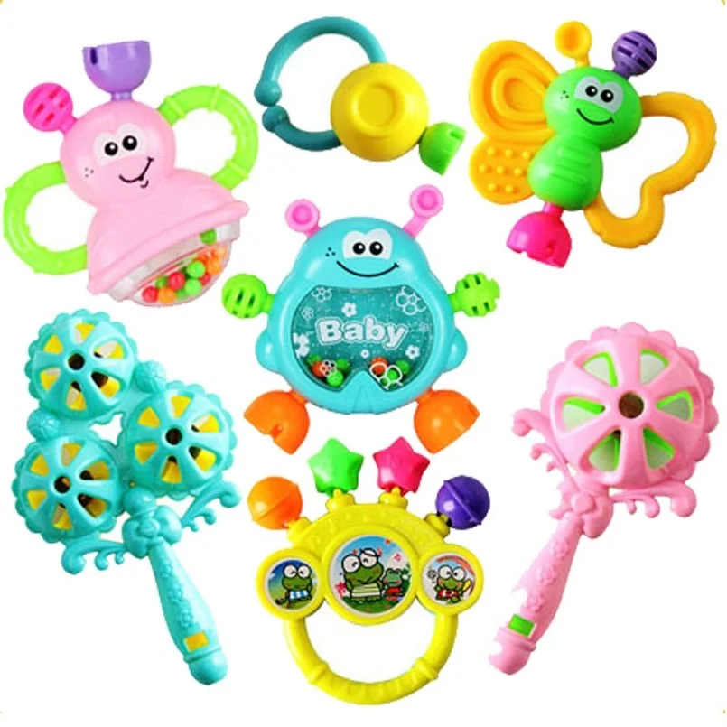 

7 Pcs Teether Rattles Cute Cartoon Animal Hand Bells Rattle Early Learning Educational Toys for Newborn Baby Toys 0 12 Months