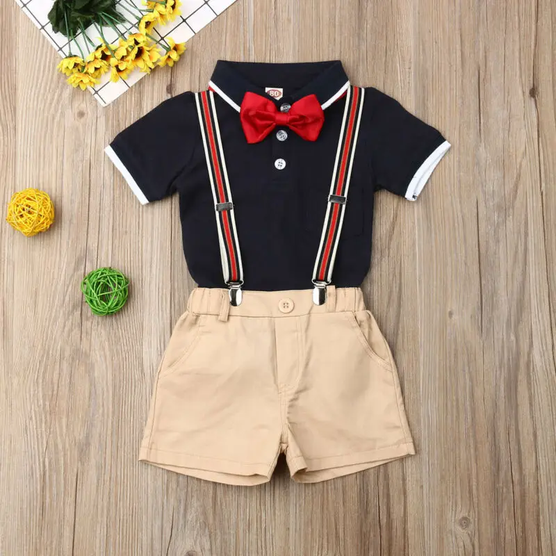 

Toddler Boy Clothes Summer Casual Kids Boy Gentleman Suit Shirt Tops+Pants Outfit Formal Party Shirt Bib Shorts Set 1-5T