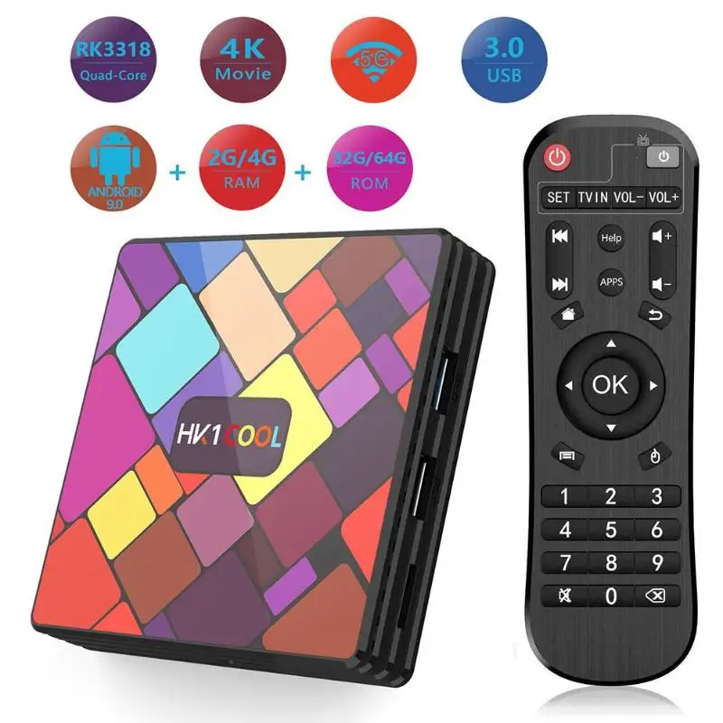 Android 9 0 смарт ТВ коробка 4K HD RK3318 4 ядра 2 + 16G/4 Гб 32G/4 64G/4 128G ГГц/Wi Fi 5 ГГц WI FI 100 Мбит/с
