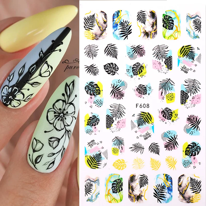 

Spring Theme Simple Green 3D Nail Sticker Summer Tropical Beach Flower Leaves Transfer Slider Paper For Nails DIY Decoration