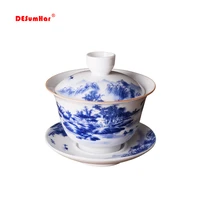 blue and white porcelain tea tureen cupchinese style cover bowl tea set gaiwan tea pot set travel beautiful kettle 180ml