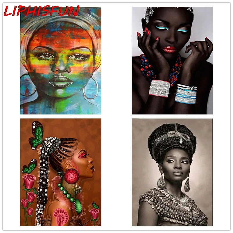 

LIPHISFUN полная квадратная/круглая дрель 5D DIY Алмазная картина "Африканская женщина" 3D вышивка крестиком Современный домашний декор комнаты