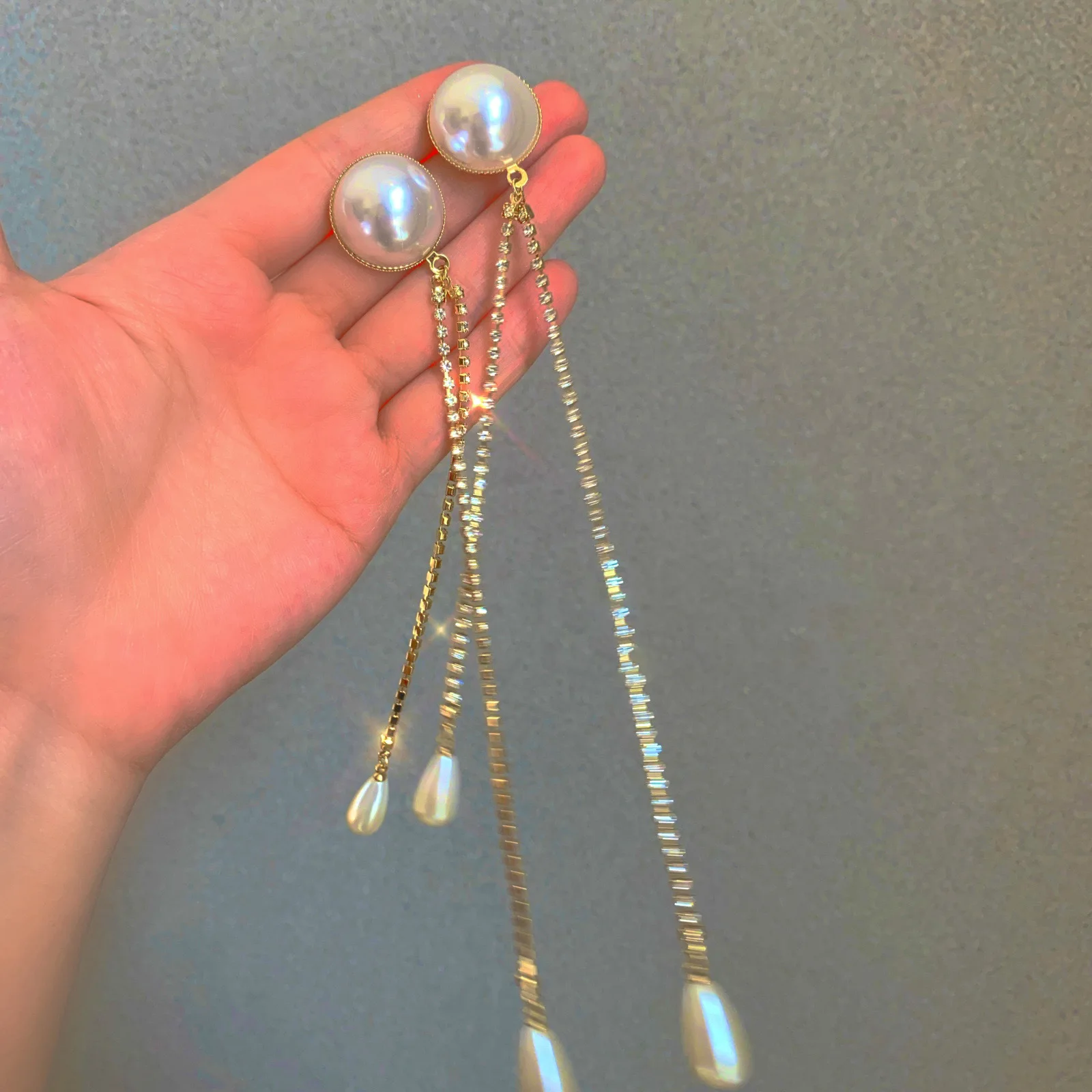 

Elegant Zircon Pearl Earrings for Women Long Metal Chain Tassel Dangle Earrings Female Delicate Jewelry Trendy Drop Earrings