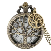hollow life tree quartz pocket watch immortal necklace chain bronze design pendant clock old vintage fob reloj tree accessory