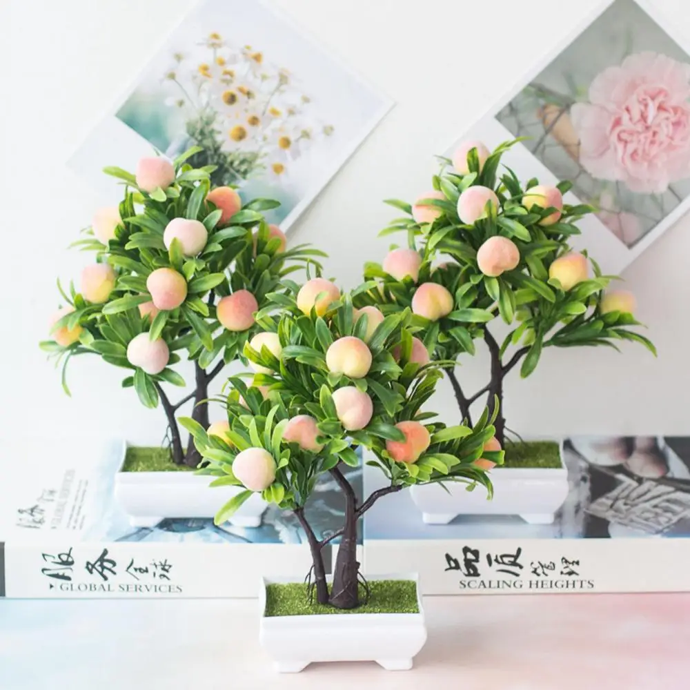1Pc Artificial Plants for Home Decor Realistic Peach Fruit Tree Potted Bonsai Desktop Ornements Table | Дом и сад