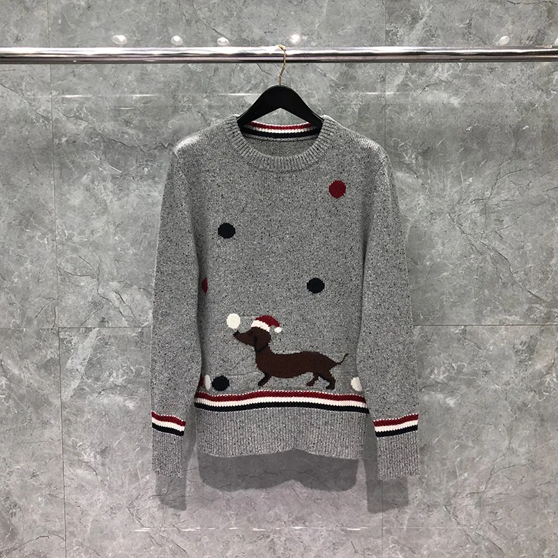 

2021 модные брендовые свитера TB для мужчин и женщин приталенный пуловер с круглым вырезом одежда Рождественский щенок узор шерстяное плотное...