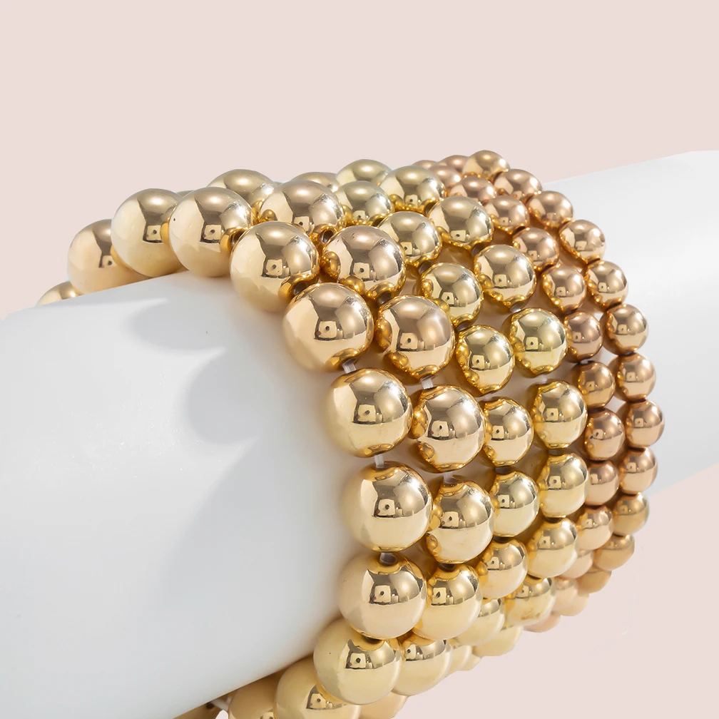 

IngeSight.Z 6Pcs/Set Punk Exaggerated Big Ball Beaded Chain Bracelets Bangles Charm Gold Color Wrist Chain for Women Men Jewelry