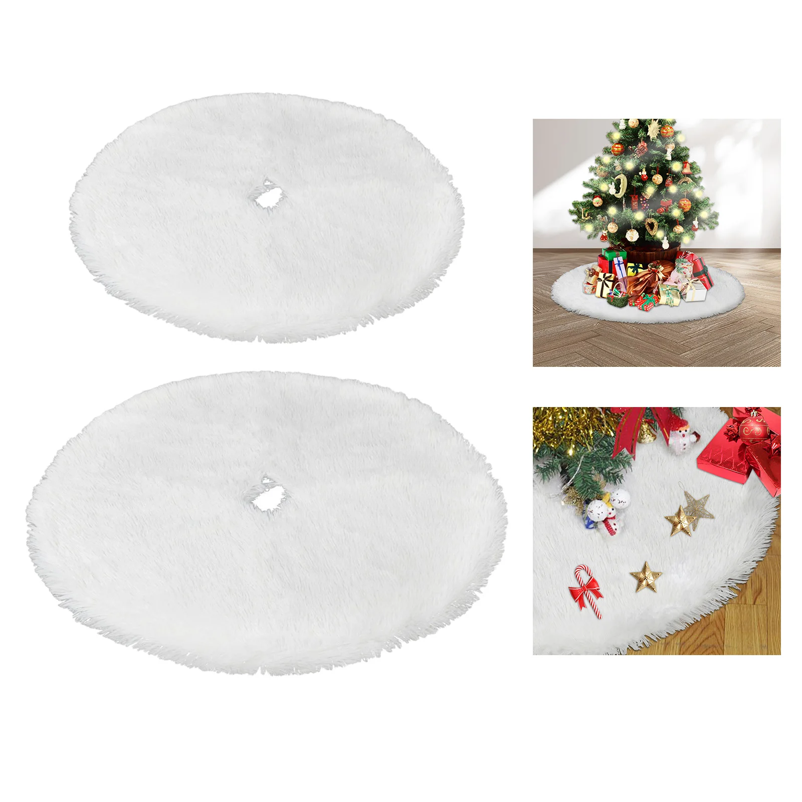

White Christmas Tree Skirt Plush Faux Fur Carpet Xmas Floor Mat Ornaments Wedding Birthday New Year Christmas Tree Decor