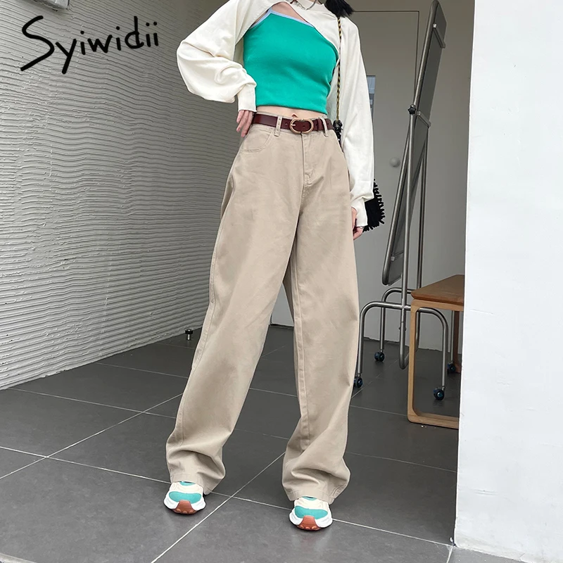 

Syiwidii Khaki Jeans for Women High Waist Wide Leg Denim Cargo Pants Loose Baggy Vintage Streetwear Boyfriend Trousers 2021 New