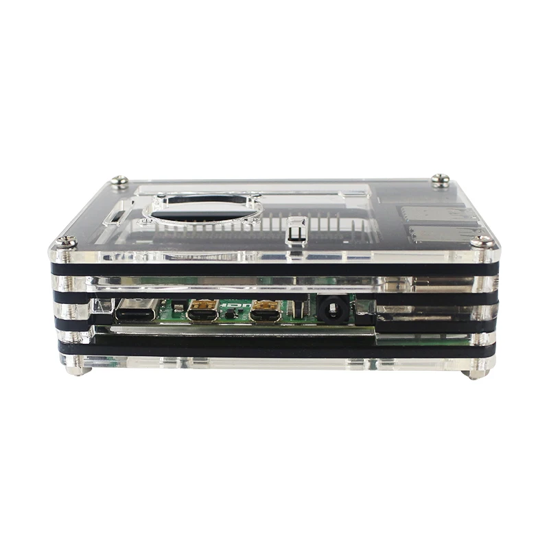 9-слойный акриловый чехол для Raspberry Pi 4 Модель B прозрачный с черным корпусом +