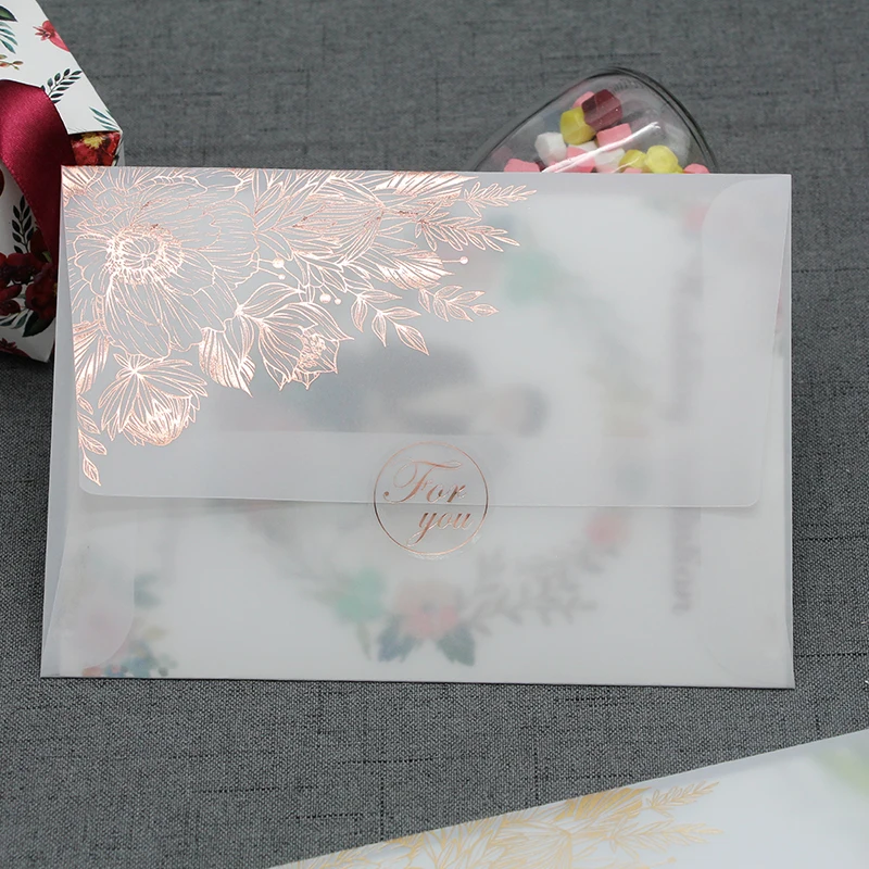 

5pcs/lot Rose Gold Bronzing Transparent Envelopes Litmus Paper Envelopes For Wedding Invitation Business Use