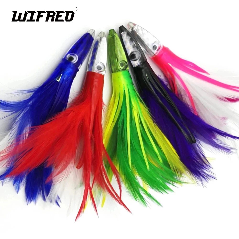 5PCS 14cm Mix Color Weighted Resin Head Sea Striker Tuna Wahoo Lure Sea Trolling Jigs Big Game Baits with Feather Tail Wholesale